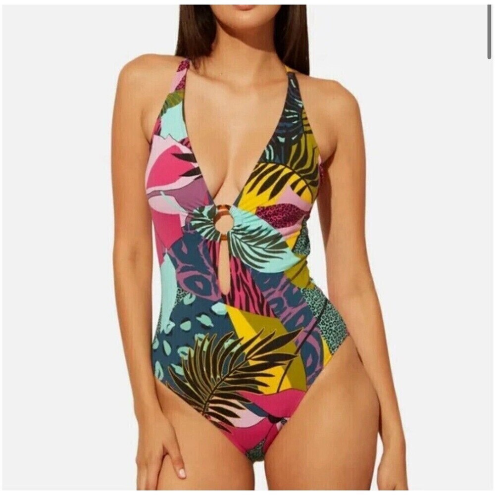 Bleu Rod Beattie Multicolor Tropical Print One-Piece Swimsuit